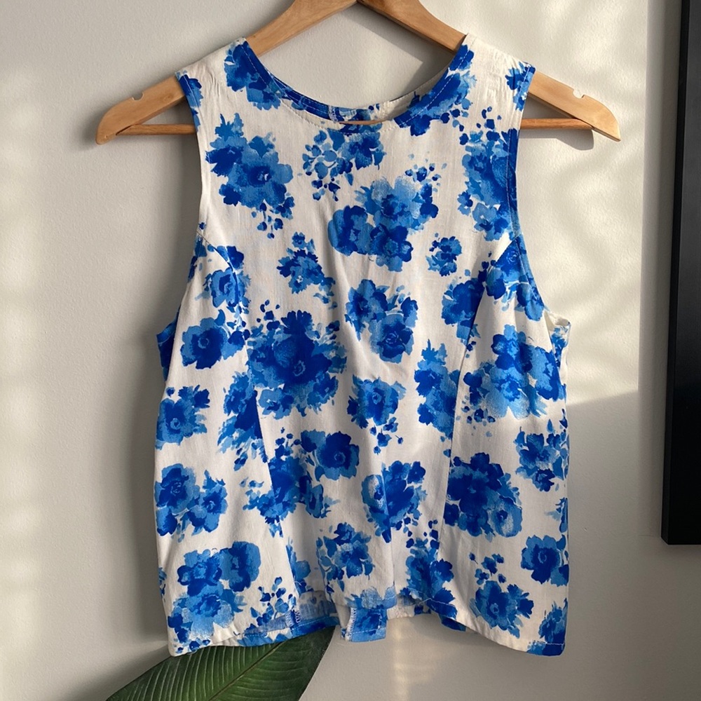 Vintage Button Up Blue Floral Shirt